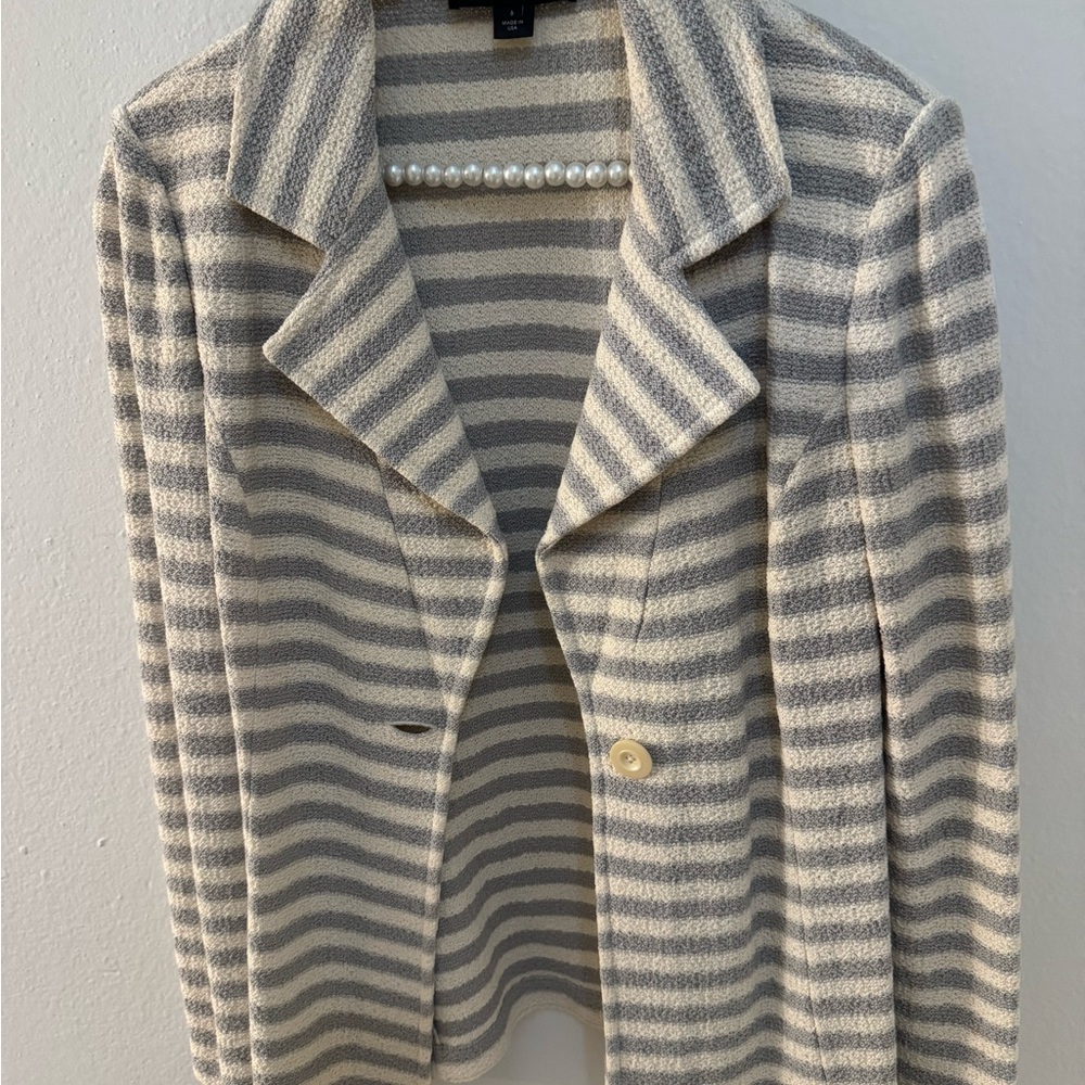 St John Knit Jacket cream and grey stripe size 6